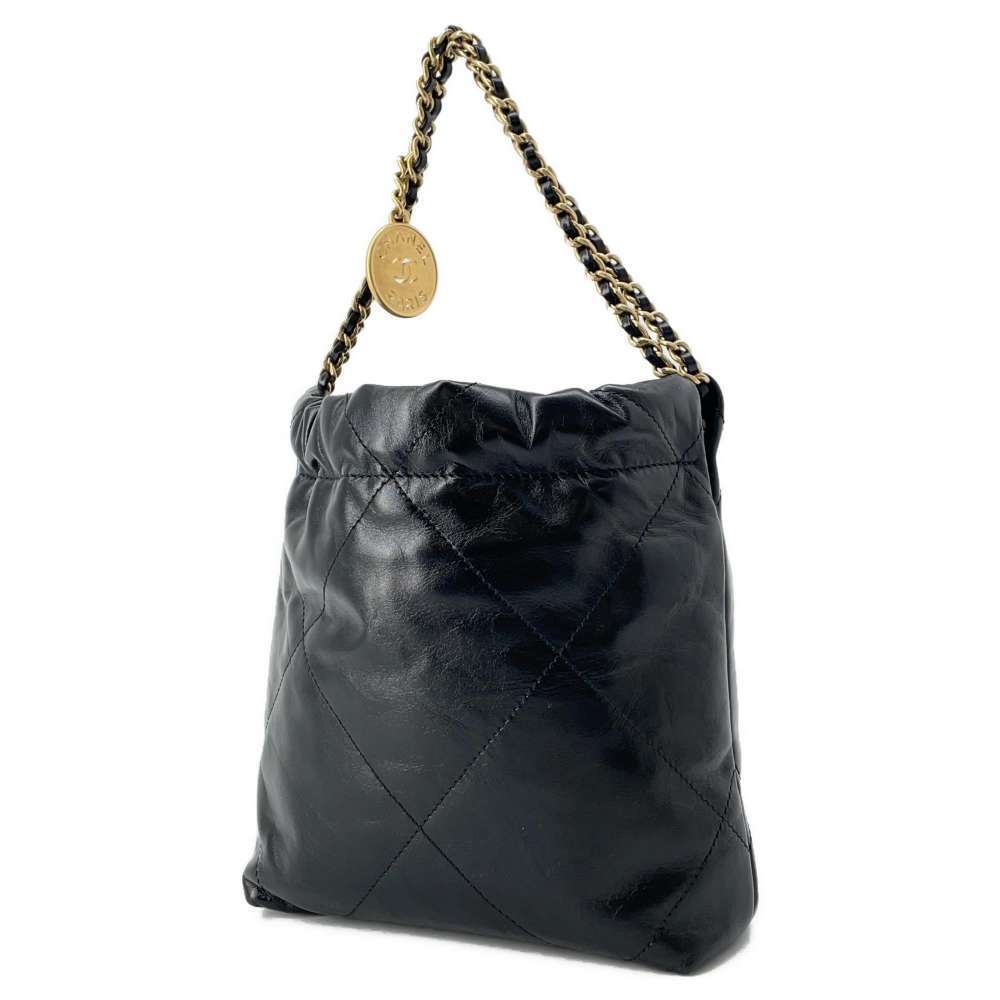 Chanel Calf Black 22 Bag Shiny Matelasse 2way Shoulder